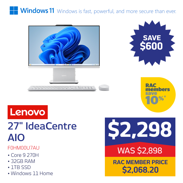 27" IdeaCentre AIO Intel Core 9 270H 32GB RAM 1TB W11H