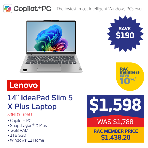 14" IdeaPad Slim 5 X Plus Copilot+ 32GB RAM 1TB W11H