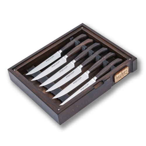 Набор из 6-ти ножей для стейка Berger Cutlery 12 см в подарочном футляре Rezat из бука RZ/BC-ELSMO-6ST