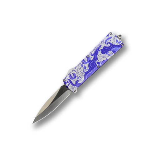 Автоматический фронтальный выкидной нож Daggerr Кощей Гжель Spear Point 8.3 см OTFGZHL