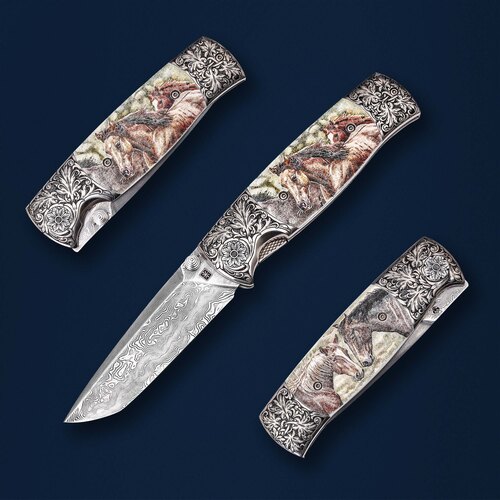 Коллекционный складной нож ТМ Дамаск Лошади FD/LD