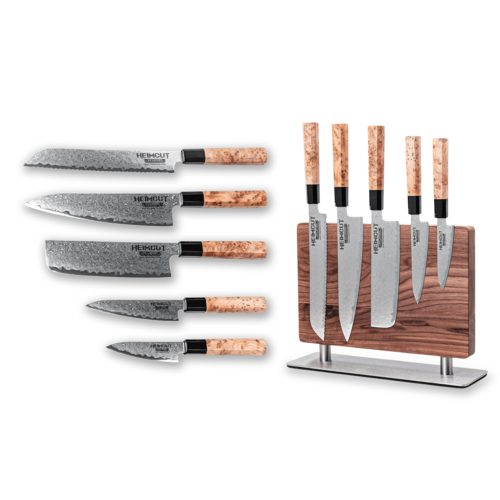 Набор из 5-и кухонных ножей Heimcut Aogami Blue на подставке Rezat HC/AOGAMI-5-BLOCK-D-WN