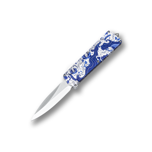 Автоматический фронтальный выкидной нож Daggerr Кощей Гжель Spear Point 8.3 см OTFGZHL