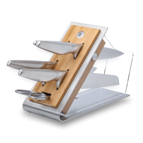 Набор из 4-х кухонных ножей + кухонные ножницы WMF Chef's Edition в подставке из бамбука 3201112292