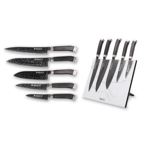 Набор из 5-и кухонных ножей Heimcut Phantom М390 Damascus на магнитной подставке HC/M390-PN-5-MPDN92084OA12