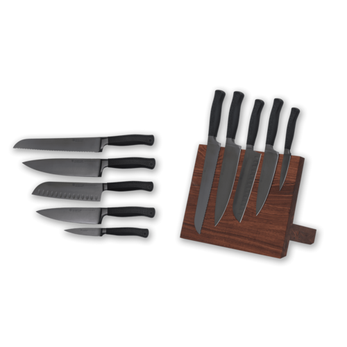 Набор из 5-и кухонных ножей Wuesthof Performer на магнитной подставке (блоке) Rezat из американского ореха RZ/WUS-PER-5-KS512SWN