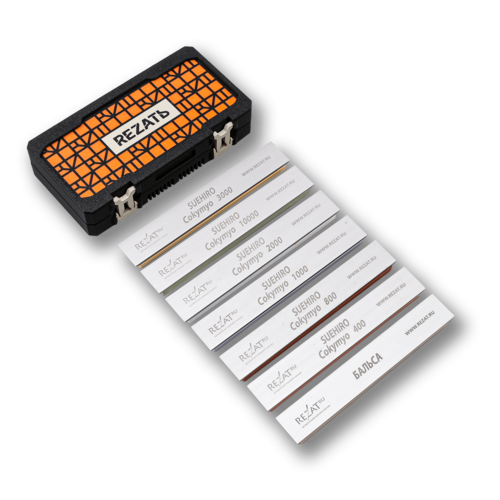 Набор из 6-ти керамических брусков на бланках Suehiro Gokumyo + притир из бальсы RZ/GOKUMYO-6-BD-7