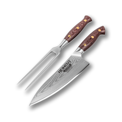 Набор из поварского кухонного шеф-ножа Heimcut Ergo Micarta 21 см и вилки для разделки мяса HC/MIC-SET2