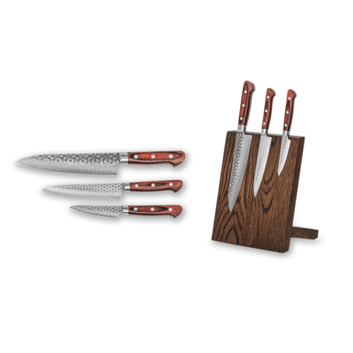 Набор из 3-х кухонных ножей Sakai Damascus 17 Layers на магнитной подставке RZ/SKT-D17-3-KS002SSOB-R