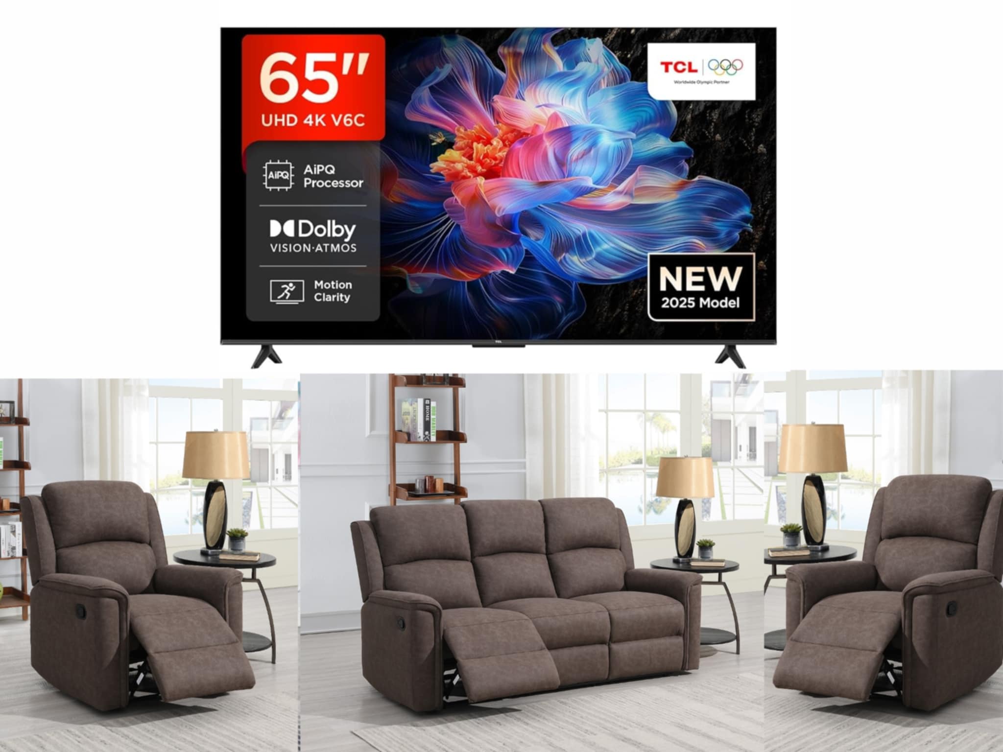Image of Living Room Recliner & 65" Smart TV Bundle