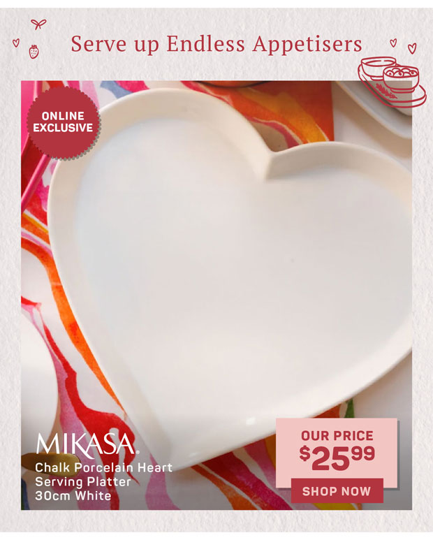 Mikasa Chalk Porcelain Heart Serving Platter 30cm White