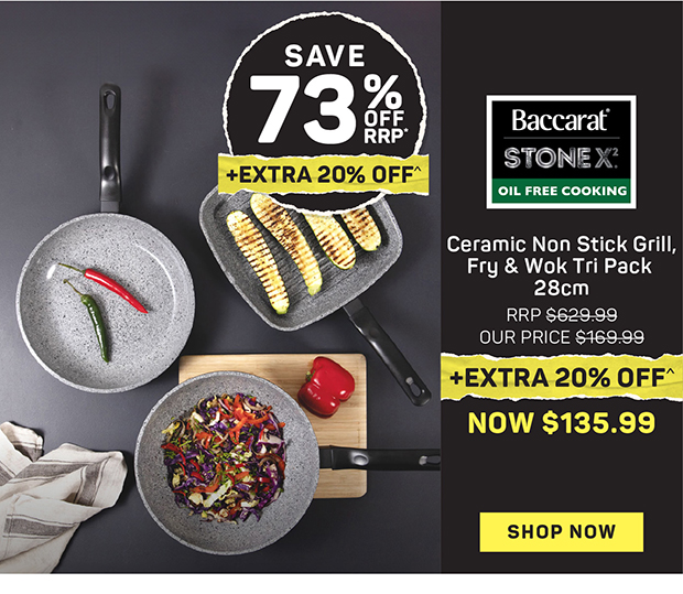 Baccarat STONEX2 Ceramic Non Stick Grill, Fry & Wok Tri Pack 28cm