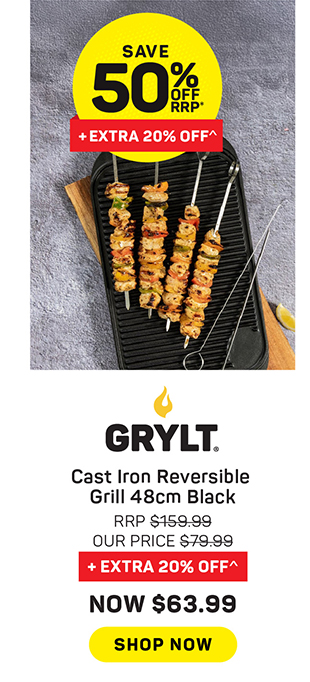 GRYLT Cast Iron Reversible Grill 48cm Black