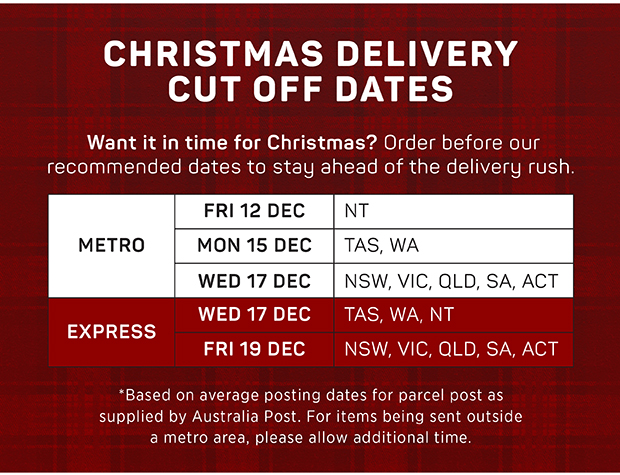Christmas Delivery Cut Off Dates