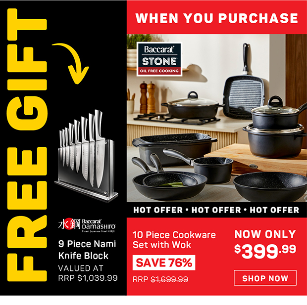 Free Baccarat Damashiro Nami 9-Piece Knife Block When You Purchase Baccarat STONE 10 Piece Cookware Set with Wok