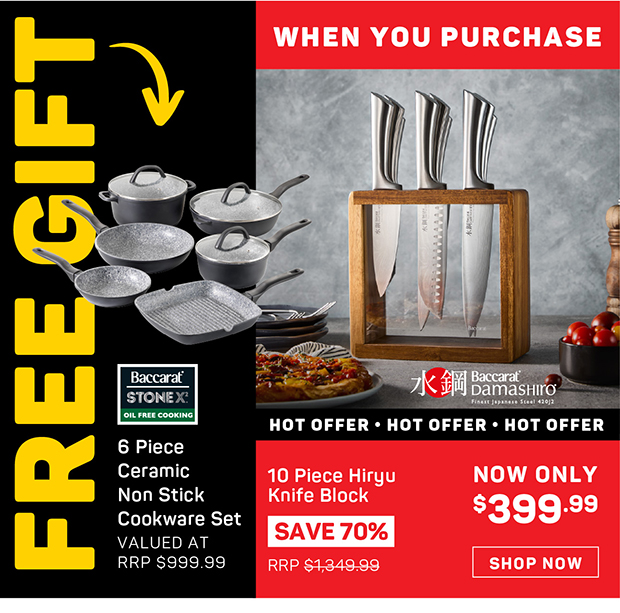Free Baccarat STONEX2 6 Piece Ceramic Non Stick Cookware Set When You Purchase Baccarat Damashiro Hiryu 10 Piece Knife Block
