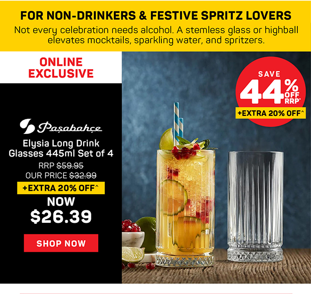 Pasabahce Elysia Set of 4 Long Drink Glasses 445ml