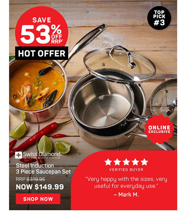 Swiss Diamond Premium Steel Induction 3 Piece Saucepan Set