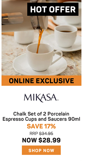 Mikasa Chalk Set of 2 Porcelain Espresso Cups and Saucers 90ml