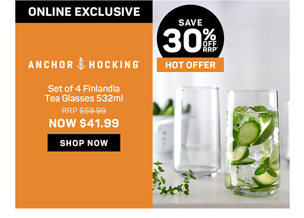 Anchor Hocking Set of 4 Finlandia Tea Glasses 532ml