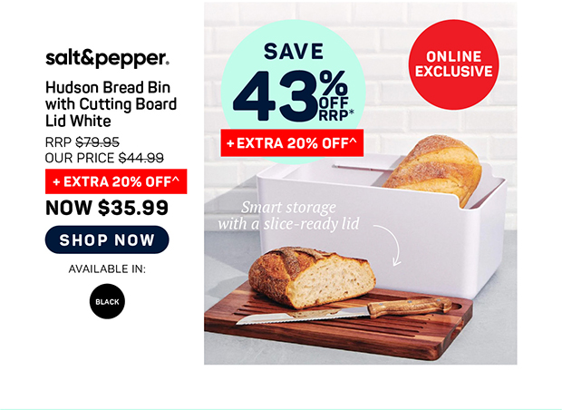Salt & Pepper Hudson Bread Bin with Cutting Board Lid