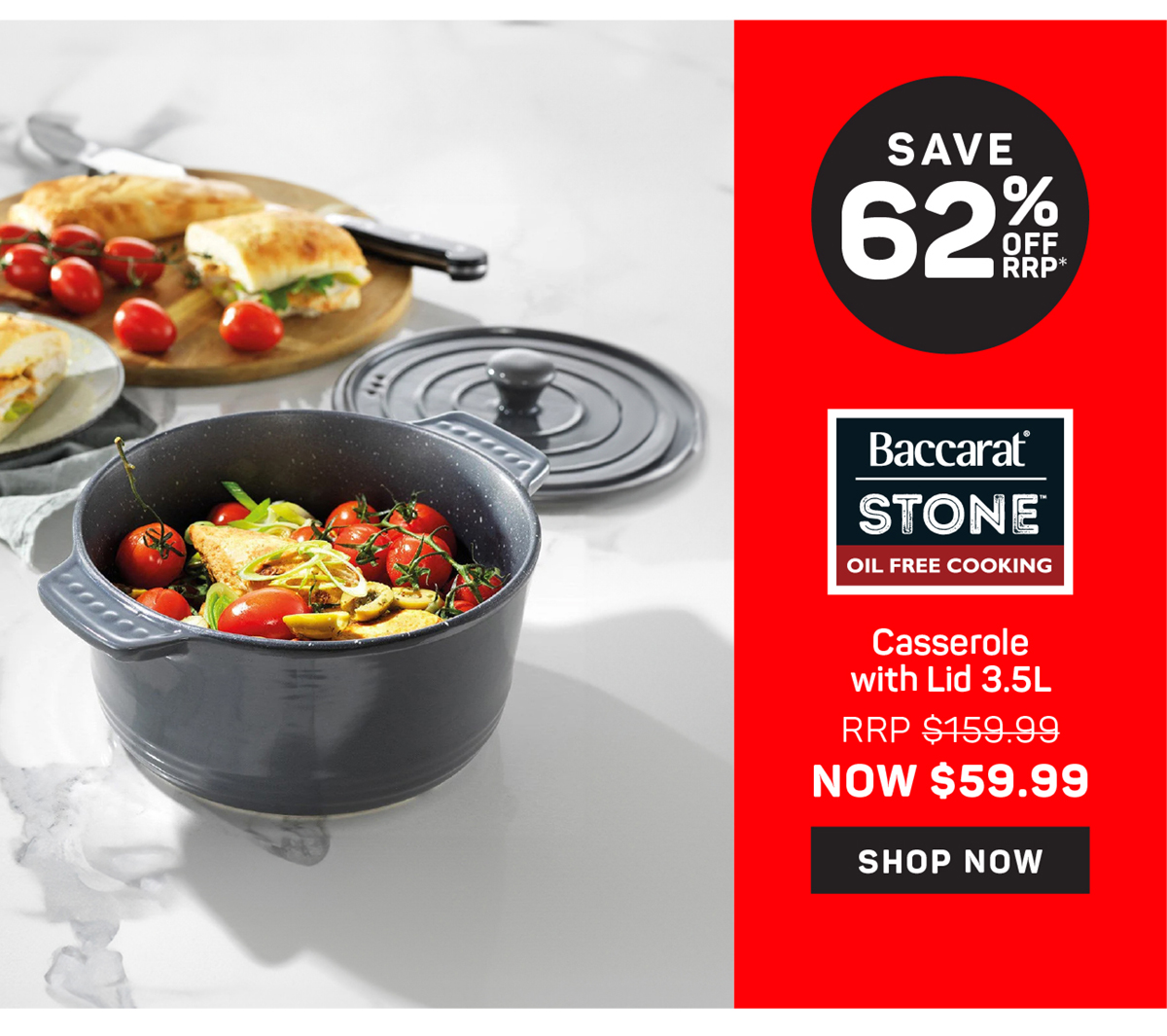 Baccarat STONE Non Stick Round Casserole with Lid 3.5L