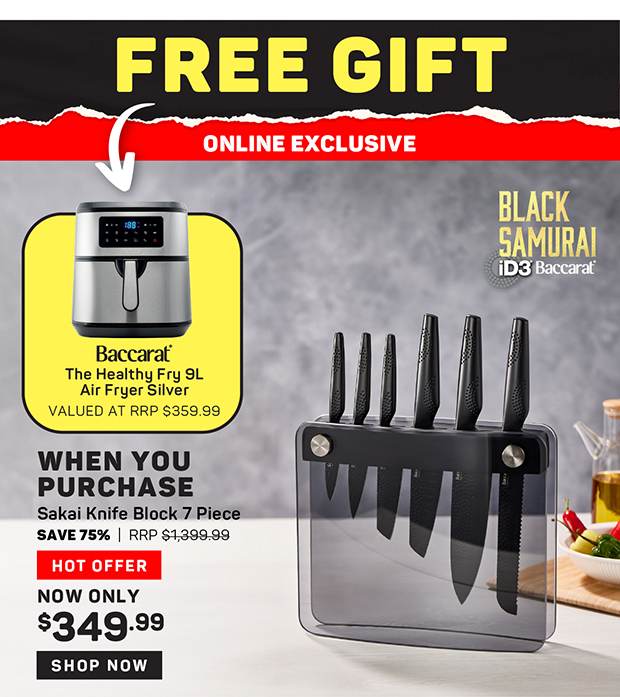 Free Baccarat 9L Air Fryer Silver When You Purchase Baccarat Sakai Knife Block 7 Piece