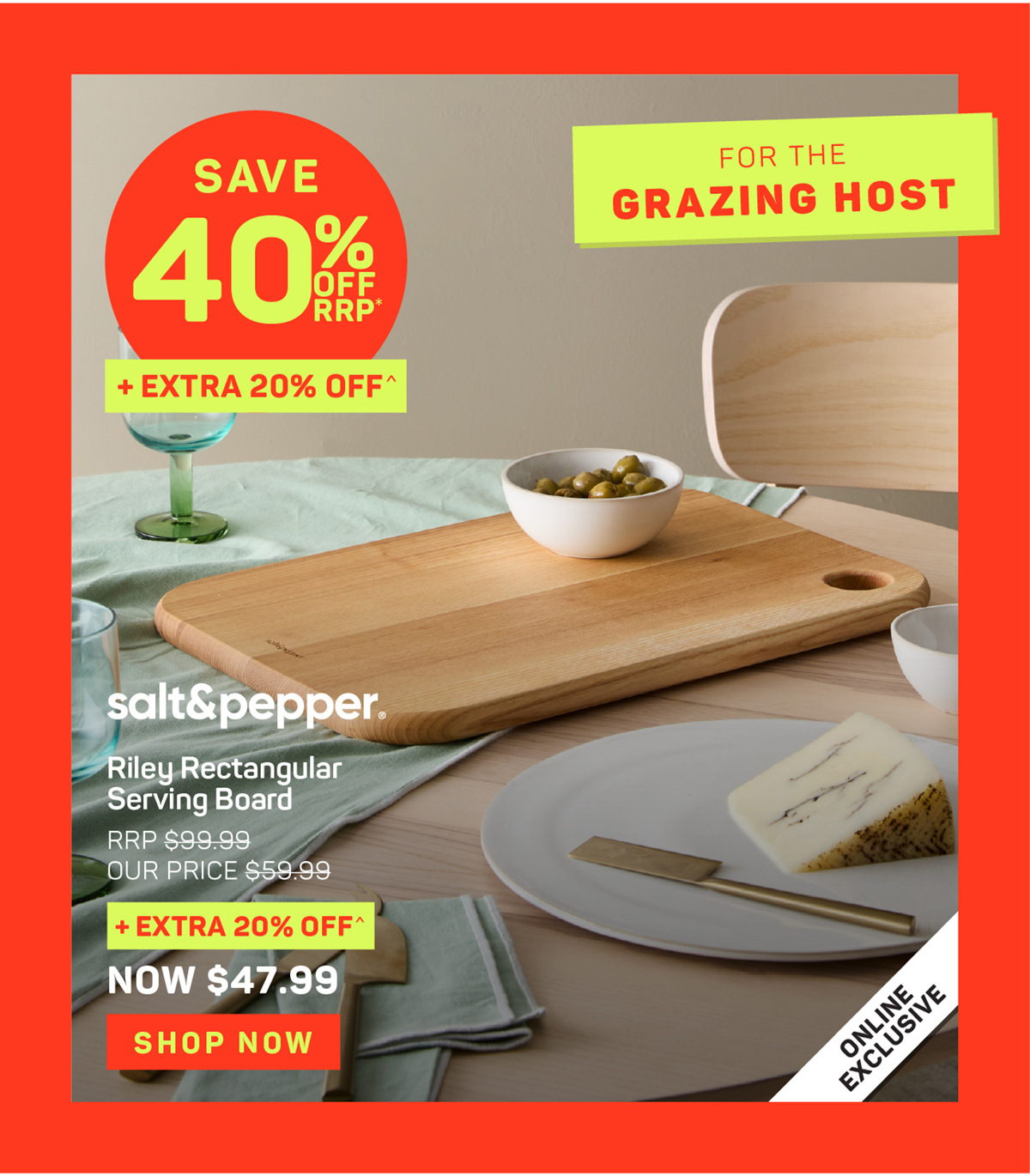 Salt & Pepper Riley Rectangular Serving Board