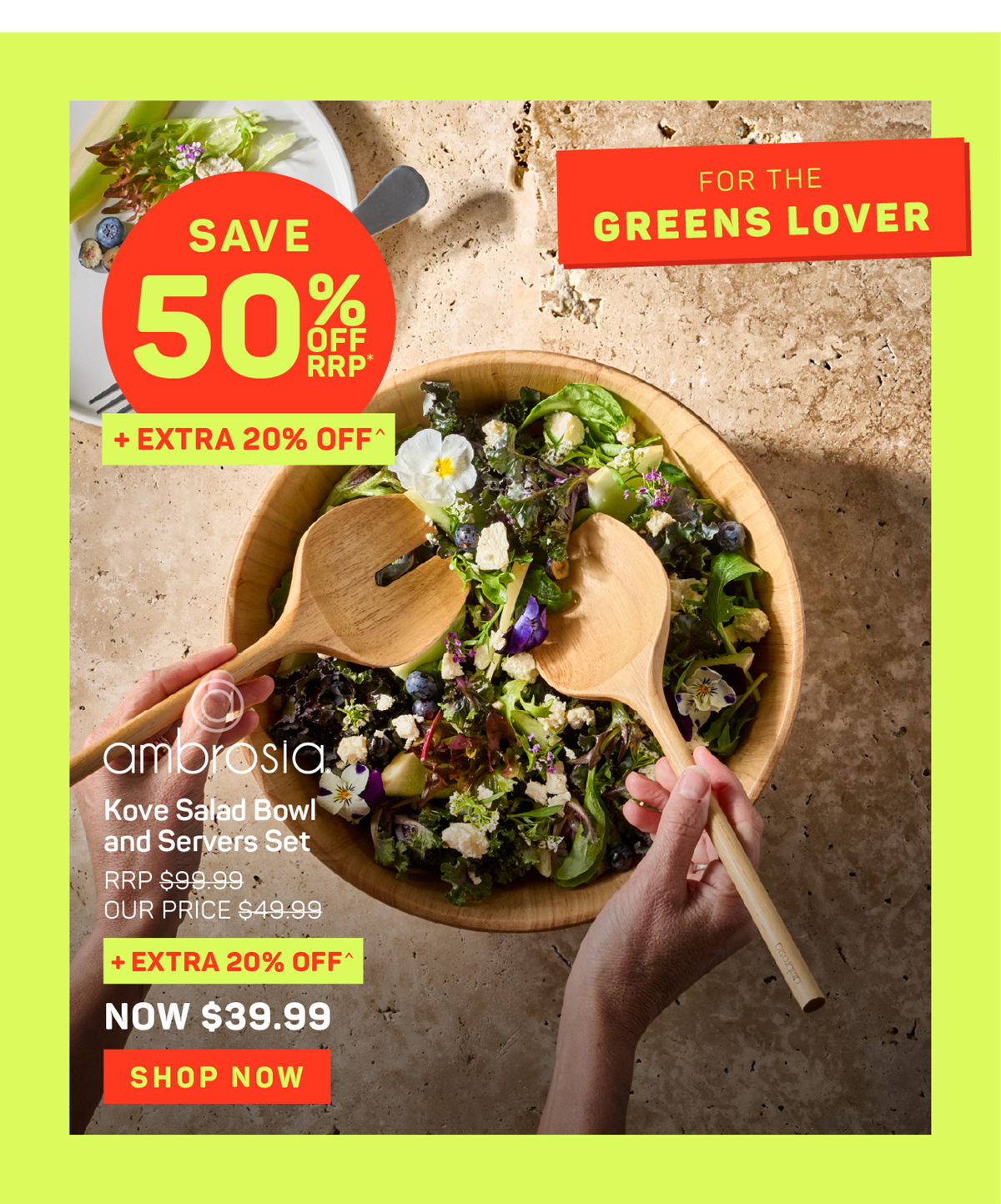 Ambrosia Kove Salad Bowl and Servers Set