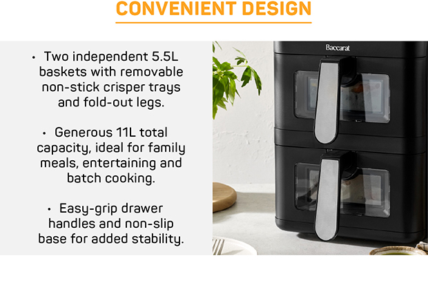 Convenient Design- Baccarat 2 Stack Air Fryer 11L Black