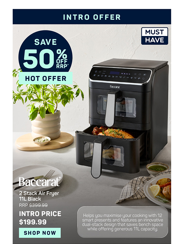 Baccarat 2 Stack Air Fryer 11L Black