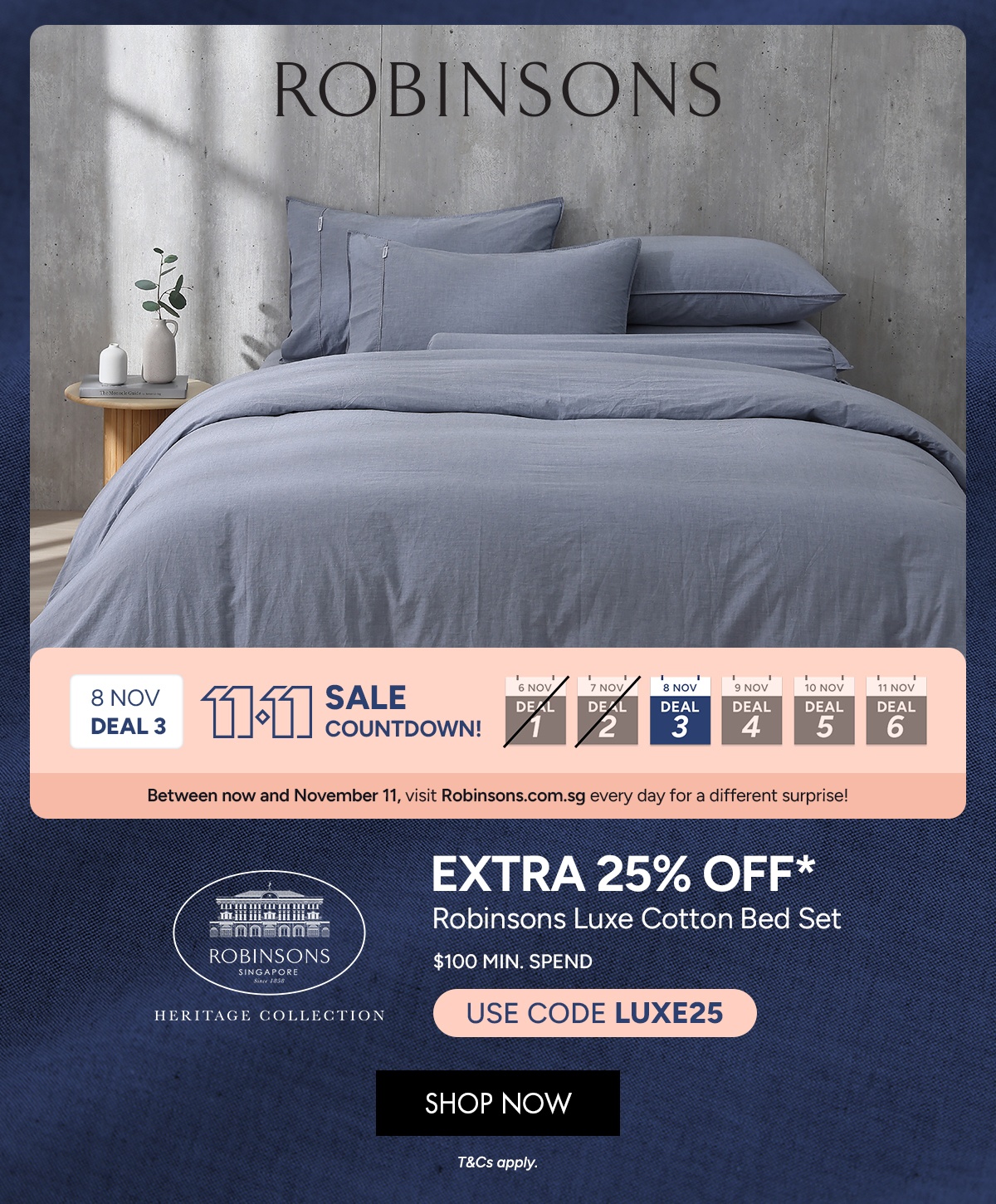 Extra 25% Off the Robinsons Luxe Cotton Bed Set Heritage Collection