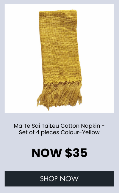 Ma Te Sai TaiLeu Cotton Napkin - Set of 4 pieces Colour-Yellow