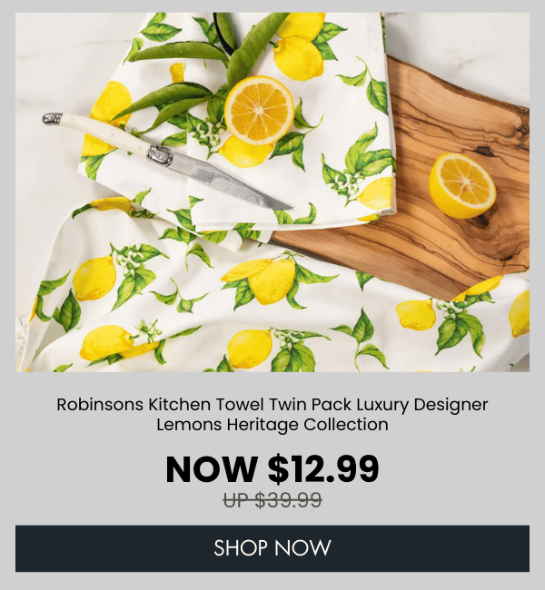 Robinsons Kitchen Towel Twin Pack Luxury Designer Lemons Heritage Collection