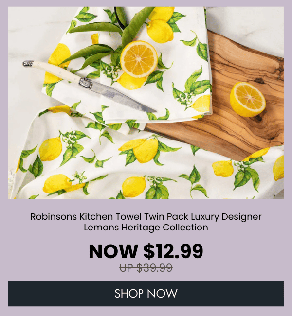 Robinsons Kitchen Towel Twin Pack Luxury Designer Lemons Heritage Collection