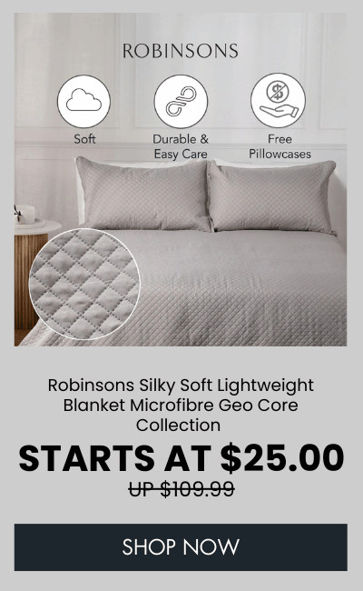 Robinsons Silky Soft Lightweight Blanket Microfibre Geo Core Collection (Bedspread, Bed Cover, Bed Quilt, Comforter - Includes Free Pillowcases)