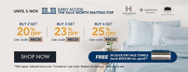 Buy 2 get 20% OFF with code RBC20 Buy 3 get 23% OFF with code RBC23 Buy 4 Get 25% OFF with code RBC25 + FREE 3x Quick Dry Face Towel – Min. $180 spend 