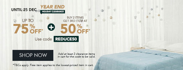 clearance up to 75% off + 50% off on the 3rd item 