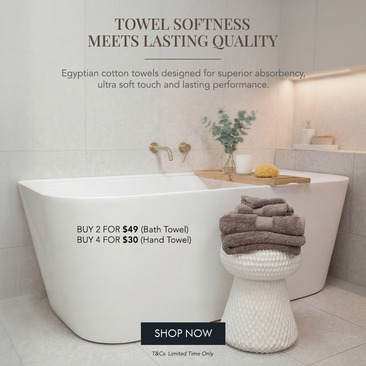 Heritage Collection Egyptian Luxury Towels (NEW COLOUR - Mocha) Bundle Offers: Buy 2 for $49 (Bath Towel), Buy 4 for $30 (Hand Towel)