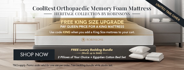 Free Upgrade to King Size + GWP (Any 2x Heritage Collection Pillows + Egyptian Luxury Bed Set)