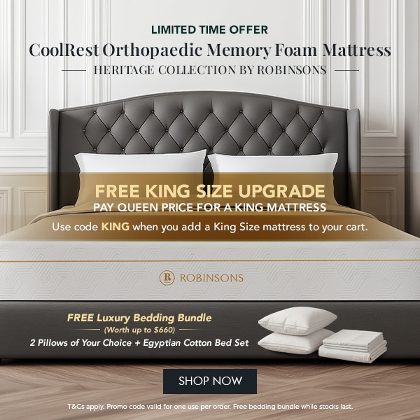 Free Upgrade to King Size + GWP (Any 2x Heritage Collection Pillows + Egyptian Luxury Bed Set)
