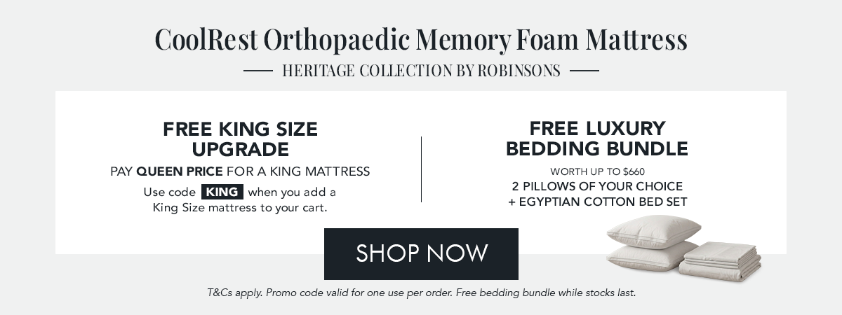 Free Upgrade to King Size + GWP (Any 2x Heritage Collection Pillows + Egyptian Luxury Bed Set)