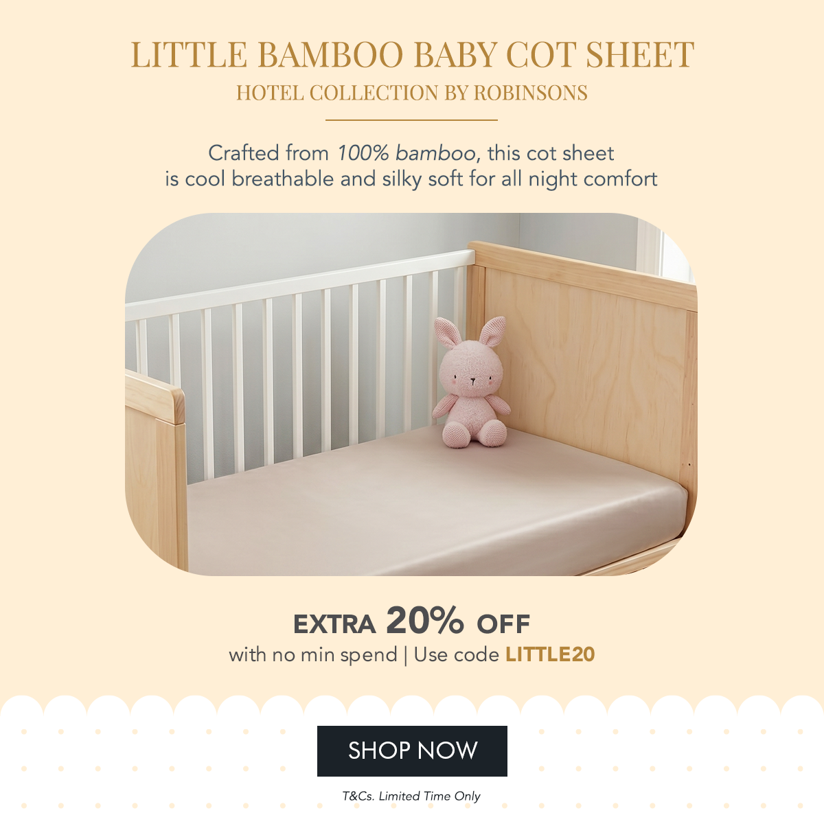 Little Bamboo Baby Cot Sheet Extra 20% off no min. spend. Use code LITTLE20