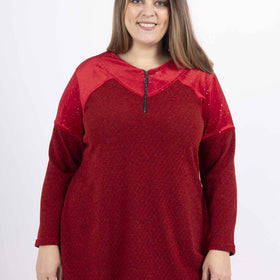 Bi-material tröjor med paljetterat velourdragkedja i Stor Storlek