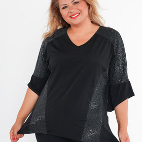 Bi-material sequin blusar i stor storlek