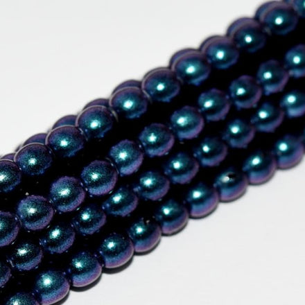 Tjeckiska vaxade glaspärlor - Polychrome Denim Blue 4mm 1 sträng
