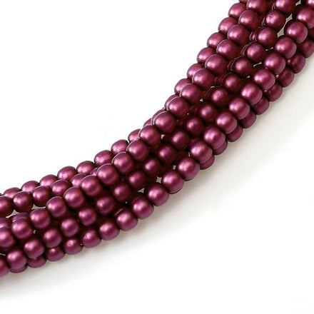 Tjeckiska vaxade glaspärlor - Matted Dark Rose Satin 4mm, 1 sträng