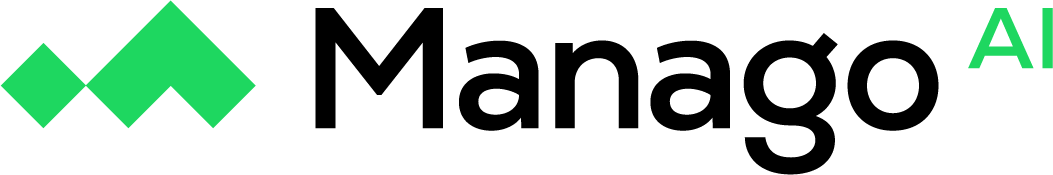 Manago AI logo: green geometric mountain icon with 'Manago' black text and small green 'AI' label