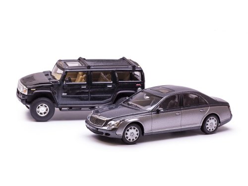 1/43 Набор Maybach 57 2003 (SWB W240) серый металлик в сопровождении черного Hummer H2