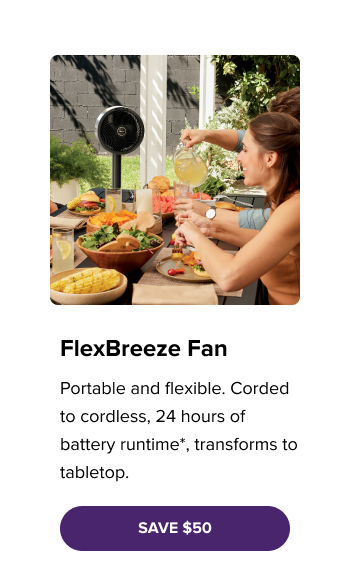 FlexBreeze Fan. Portable and flexible with 24hrs of battery runtime*